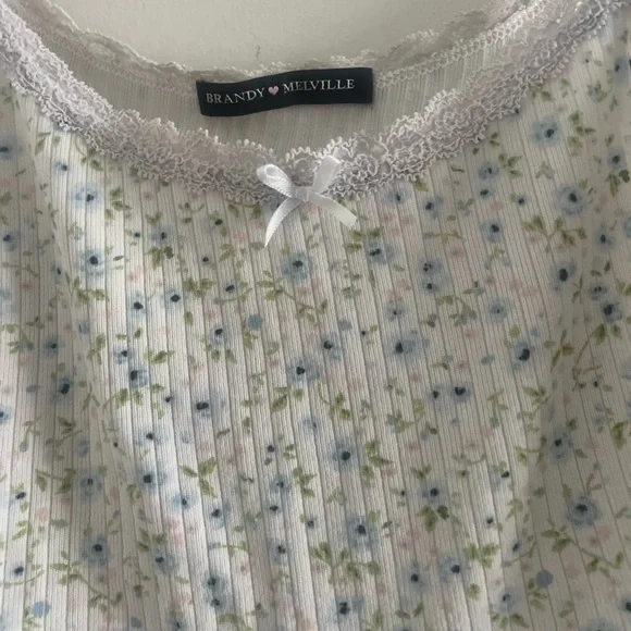 Brandy Melville Super Cute Cropped Floral Tank Baby Blue Green Sz S - Picture 3 of 3